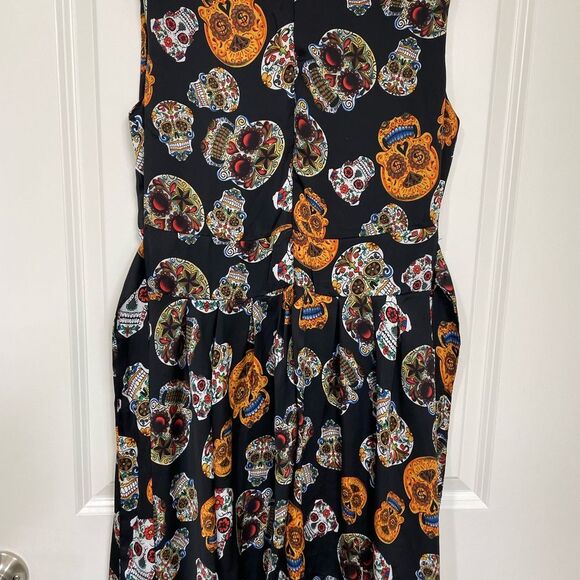 Iska London retro punk goth skeleton sugar skull black dress size 12 - Picture 4 of 11